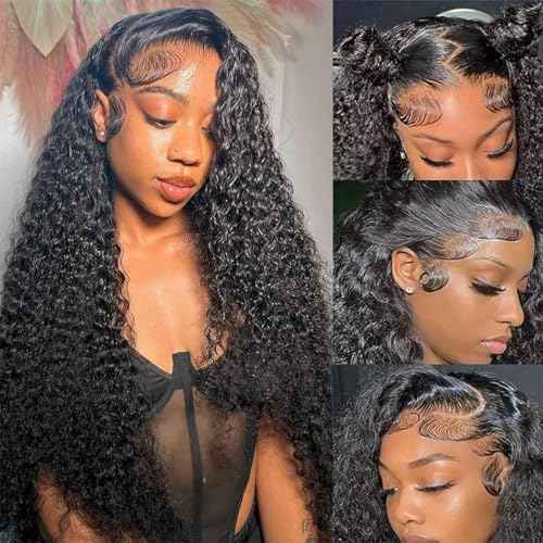 13x6 Deep Wave Lace Front Wigs Human Hair HD Transparent Lace Front Wigs Human Hair for Women Pre Plucked with Baby Hair Deep Curly Glueless Wig 180% Density 24 Inch