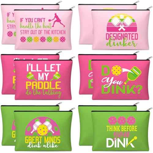 Paterr 12 Pieces Dink Ball Makeup Bags Sports Cosmetic Bag Funny Travel Organizer Zipper Pouch Dink Ball Lovers Gifts Christmas Gifts for Women Girls(Fashion Style)