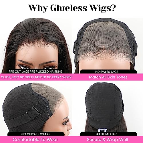 BLY 6x4 HD Lace Glueless Bob Wig Classic Yaki Human Hair Kinky Straight Hair Ready to Wear and Go Short Bob Lace Pre Cut Pre Plucked for Women Natural Black Color Hair 16 Inch