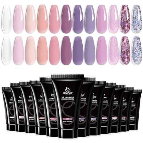 Beetles Nail Extension Gel Set Blackberry Glaze 12 Colors Poly Nail Gel Kit Beginners DIY Home Salon Christmas Gift for Women UV & LED Cured