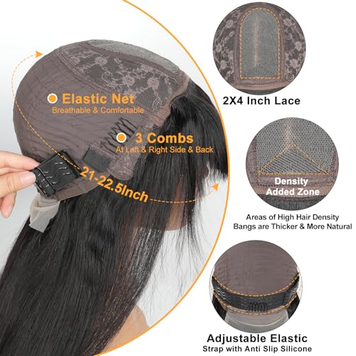 Ruiyu 250 Density Bob Wig with Bangs Human Hair 2x4 HD Lace Closure Front Silky Straight Wigs Human Hair Glueless Ready to Wear and Go for Beginners 100% Brazilian Human Hair for Black Women 10 Inch