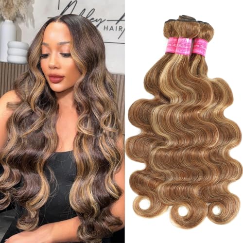 Human Hair Bundles Body Wave Brazilian Virgin Hair Bundles Curly Weave Bundles 100% Unprocessed Human Hair Weft 4/27 Piano Color Ombre Bundles