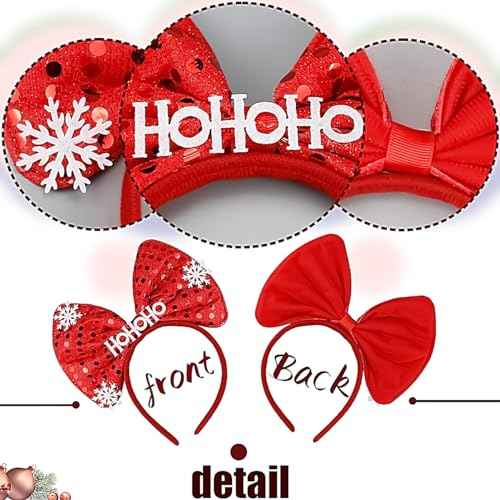 Red Bow Headband Red Glitter Bowknot Christmas Headbands for Women Girls Sequin Bow Headband Snowflake Hairband Red Hair Hoop Winter Hair Accessories for Christmas Party Gift 1PCS, One Size Fits Most