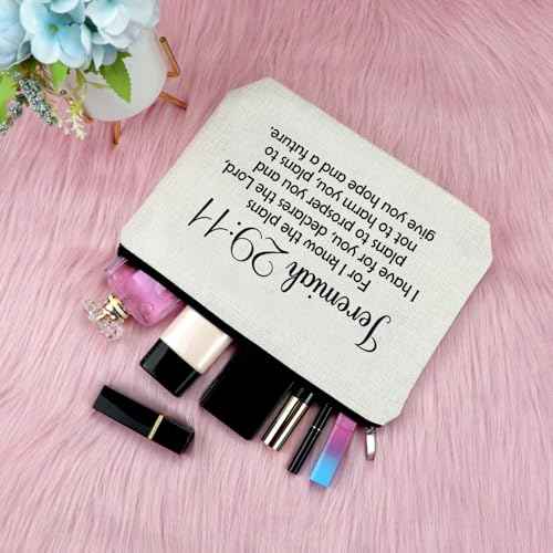 Sfodiary Christian Gifts for Women Makeup Bag Bible Verse Religious Gifts for Women Catholic Scripture Sayings Cosmetic Bag Blessing Birthday Christmas Easter Presents for Her Friends Travel Pouch