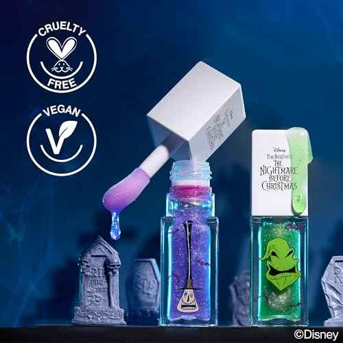 wet n wild Nightmare Before Christmas Color Changing Lip Oil, Nourishing High-Shine Formula with pH-Activated Tint, Chocolate & Vanilla Scent - Two Faced