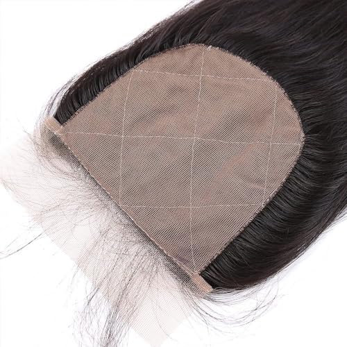 4x4 Silk Base Lace Closure with Baby Hair Pre Plucked Brazilian Virgin Straight Natural Black Color Human Hair Free Part Toppers Closure For Women (16inch)
