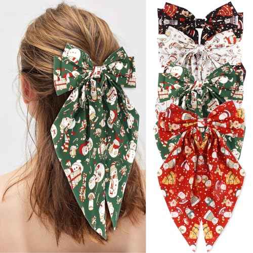 Christmas Hair Bows Clips Oversized Long Tail with Barrettes Clips Large Bowknot Hair Accessories for Women Girls Teens Christmas Stocking Stuffers Xmas Gifts Trendy Stuff