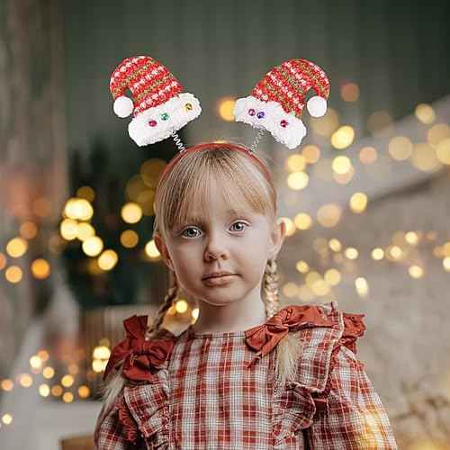 Christmas Headbands for Women Girls, 1 Pack Christmas Hat Design Headband with Bells Christmas Hair Hoop Red Hair Band Hair Accessories for Winter Xmas Holiday Party Favors Gift, One Size Fits Most