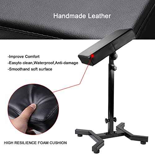 Solong Tattoo Armrest and Legrest with Thicken Tattoo Pad 180¡Æ Rotation Adjustable Height Tattoo Armrest Stand Studio Chair Frame Non-Slip Base Square Black Leather TA221