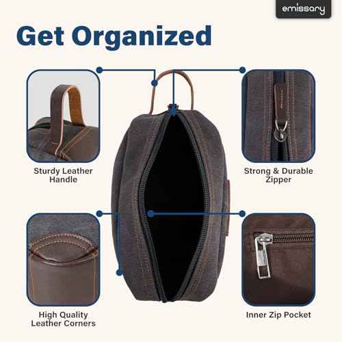 emissary Toiletry Bag for Men, Canvas Travel Toiletry Bag Men's Dopp Kit, Water-resistant Bathroom Bag Mens Shaving Kit, Travel Kit Small Bags, Shaving Bag, Toiletry Bags