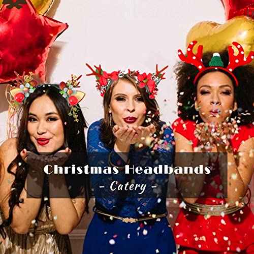 Catery Deer Headband Xmas Reindeer Antlers Headbands Elk Deer Flower Head Band Head Hoop Xmas Hair Bands Dcorative Halloween Headwear Hair Accessoey for Women and Girls