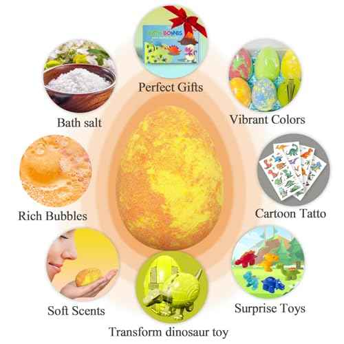 Bath Bombs for Kids with Surprise Toys Inside, Dino Egg Bath Bombs Gift Set with Dinosaur Toy for Boys Girls 3 4 5 6 7 8 9 Years, Bubble Fizzy Spa Handmade Bath Bomb Kit for Kids Birthday Christmas