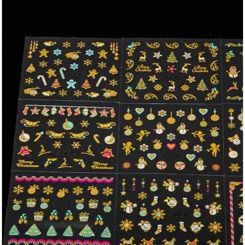 24Sheets Christmas Nail Art Stickers 3D Self-Adhesive Nail Decals Snowflake Santa Claus Elk Snowman Nail Pegatinas U?as Supplies Holiday Nail Art Design Decoration Accessories