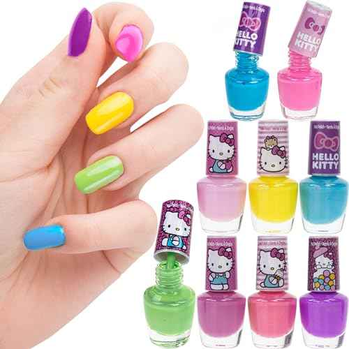 Townley Girl Hello Kitty 8 Pack Nail Polish,Water-Based, Non-Toxic, Peel-Off Set Girls Kids Ages 3+, Perfect for Parties, Sleepovers & Makeovers