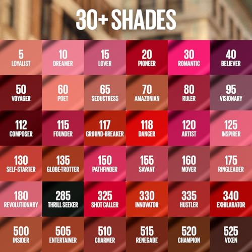 Maybelline Super Stay Matte Ink Liquid Lipstick Makeup, Long Lasting High Impact Color, Up to 16H Wear, Exhilarator, Ruby Red, 1 Count, Packaging May Vary