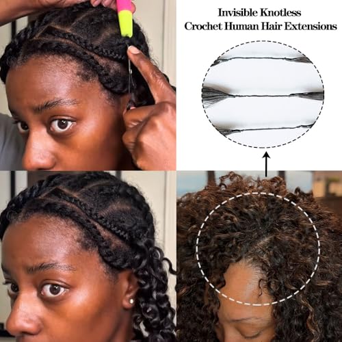 Pre-Separated Crochet Hair Extensions Knotless Curly Crochet Hair Extensions Real Human Hair With String for Braiding Reusable Fullness Deep Curly Feather Crochet Human Hair for Women 22inch 50g