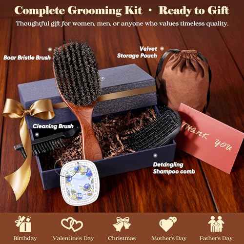 Boar Bristle Hair Brush Since 1965 British Craftsmanship, Handmade Natural Wooden Slick Back Hairbrush/Beard Brush, Pure Soft Bristles Gentle Detangling Women Men Kids Thin Fine Hair, Smooth & Shine