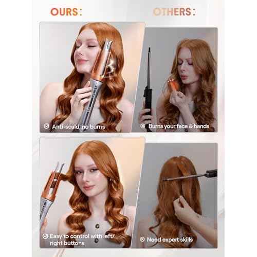 SHEGLAM Automatic Curling Iron 1 1/4 inch with 3 Temperatures Fast Heating, 2-Way Rotation, Anti-Scald, Anti-Tangle Rotating, Automatic Shut-Off for Hair Styling