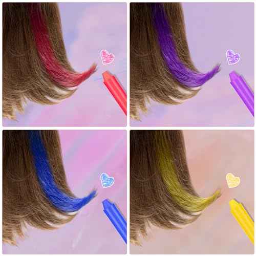 Hair Chalk Girls Gift, 12 Temporary Hair Dye Colourful Pens, Non-Toxic, Easy Washable, Birthday Christmas New Year Cosplay Party Gifts for Girls & Teens Age 4-6 7-14