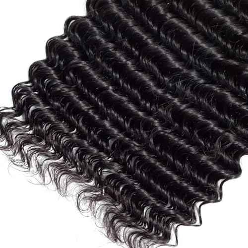 Human Hair Bundle Natural Black Deep Wave Bundles 20 22 24 inch 100% Unprocessed Brazilian Virgin Hair 3 Bundles #1b Color Natural Black 150g