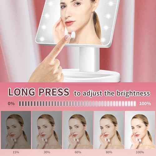 KOOKIN Lighted Vanity Makeup Mirror 16 Led Lights 180 Degree Rotation Lighted Mirror Touch Screen Adjusted Brightness Desk Mirrors USB Dual Supply Bathroom Beauty Cosmetic Mirrors (White)