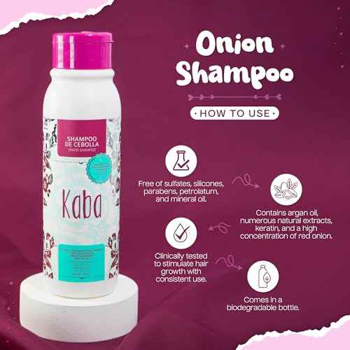 Kaba Onion Shampoo de Cebolla for Hair Growth, Sulfate-Free, Paraben-Free, Stimulates Hair Regrowth, Reduces Hair Loss, Deep Scalp Cleanse, All Hair Types - 500 ML