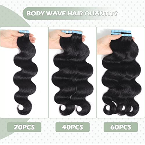 Urbeauty 40Pcs/100g Tape in Hair Extensions Human Hair Black Women Body Wave Tape Ins for Black Women Human Hair Wavy Invisible 100% Real Remy Human Hair Extensions 16 Inch