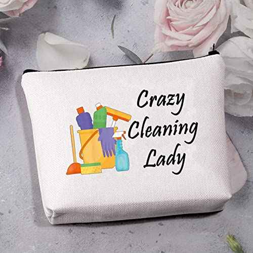 MBMSO Cleaning Lady Gifts Crazy Cleaning Lady Makeup Bag Housekeeper Appreciation Gifts for Cleaning Lovers Housekeeping Gift