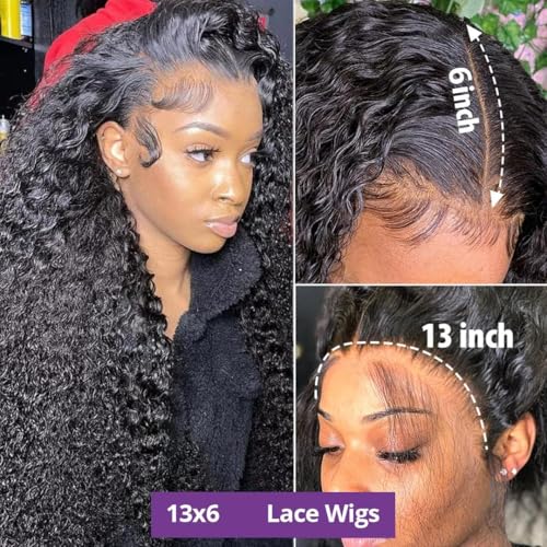Manorshen 20Inch 13x6 Wet and Wavy Deep Wave Lace Frontal Wigs Brazilian Virgin Lace Front Deep Curly Wave Glueless Human Hair Pre Plucked Wig 180% Denisty With Baby Hair Natural Black