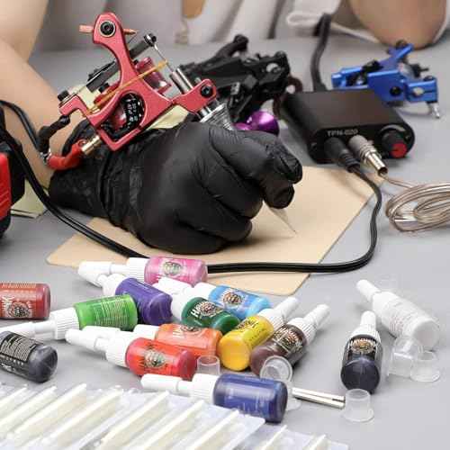 HAWINK Complete Tattoo Kit 4 Standard Tattoo Machines Power Supply 14 Color Tattoo Inks Needles Tips Grips with Carry Case TK-HW4005