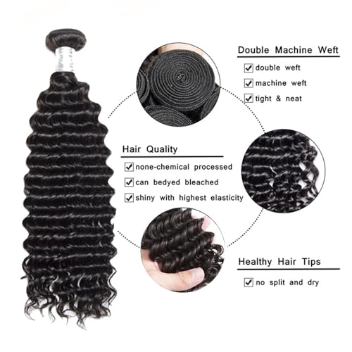 12A Deep Wave Human Hair Bundles 16 18 20 Inch Curly Bundles Human Hair 100% Unprocessed Brazilian Virgin Hair Deep Wave 3 Bundles Double Strong Weft Glossy Hair Bundles Natural Color Soft