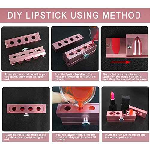 DIY Lipstick Mold With Stripper, 2/4/6 Cavities 12.1 Aluminum Alloy Rose Gold Dual Uses Lip Balm Maker Tool (6 Holes)