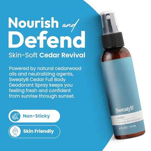 SweatyB¢ç Cedarwood deodorant for men & women - Odor Protection with cedarwood spray - Travel Size, Skin-Safe, Vegan & Made in USA - Cedar spray - 4 Oz - Pack of 2
