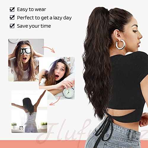 Flufymooz Ponytail Extension, 26 Inch Drawstring Ponytail Hair Extensions for Women£¬ Long Curly Wavy Pony Tail Natural Wavy Synthetic Hairpiece for Women Daily Use party ((26 Inch Natural Black)