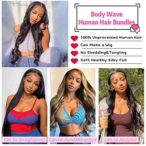 Body Wave Brazilian Virgin Bundles - Ocean Wave Natural Black 100% Unprocessed 3 Bundles (10 12 14 Inch) Weave Hair Extensions