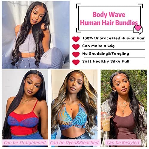 Body Wave Bundles (20 20 20 Inch) 12A Brazilian Human Hair body Wave 3 Bundles 100% Unprocessed Brazilian Virgin Hair Natural Black Weave Hair Extensions