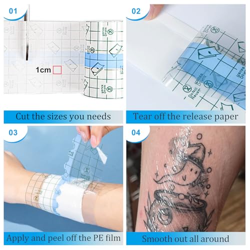 9 Rolls Second Skin Tattoo Cover, Waterproof Tattoo Aftercare Bandage Breathable Tattoo Cover Up Patch Tape Tattoo Flim 2", 4", 6" x 2.2 Yard Tattoo Supplies for Healing Wrap Swimming Shower
