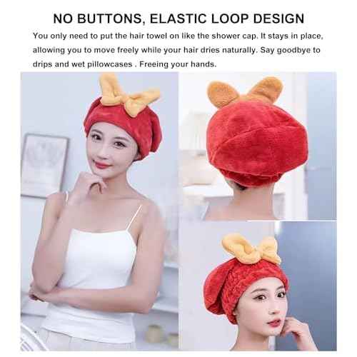 4Pcs Ultra Absorbent Hair Quick Drying Towel for Women Girls New Microfiber Hair Towel Wrap Dry Turban Soft Bow Tie Plopping Head Towels Shower Cap for Kids (Mixed Colors)