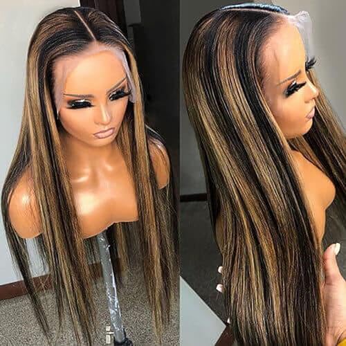 Ombre Lace Front Wig Human Hair 20 Inch 180% Density FB/30 13x4 Full Frontal Hd Transparent Lace Straight Lace Front Wig Human Hair Colored Wigs For Black Women Frontal Highlight Wig Human Hair