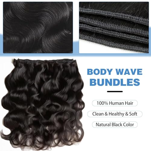 12A Human Hair Bundles 34 Inch Body Wave Bundles Human Hair 100% Unprocessed Brazilian Virgin Weave 1 Bundle for Women Natural Black Real Body Wavy Human Hair Extensions
