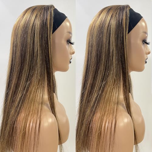 TNICE Ombre Headband Wig Human Hair Straight #4/27 Highlight Headband Wig 20 Inchs Glueless None Lace Front Wig Brazilian Virgin Human Hair Headband Wigs for Black Women Wear and Go Wig 150% Density