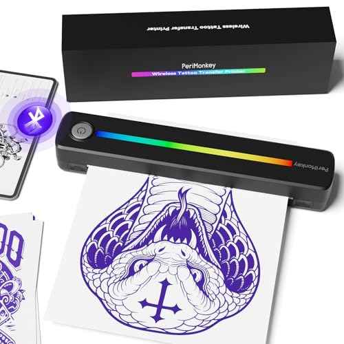 P91s AI Tattoo Stencil Printer with Stencil Paper and Rainbow Light Strip,Wireless Thermal Tattoo Printer for Phone & PC