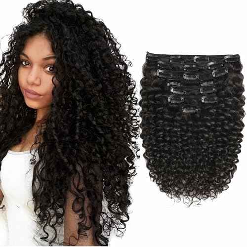 Lacer Clip in Human Hair Extensions Jerry Curly 3B 3C Curly Real Hair Clip in Extensions For Black Women Natural Color 100% Brazilian African American Hair Extension (20 inch, Jerry Curly #1B)