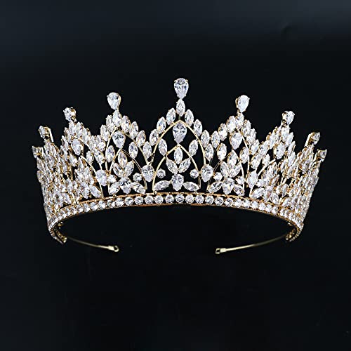 QXMYOO Luxury Large Bridal Tiaras for Wedding 5A Level Cubic Zirconia Sweet 16 Quinceanera CZ Pageant Princess Queen Crowns Bride Headpiece Hair Accessories HB076