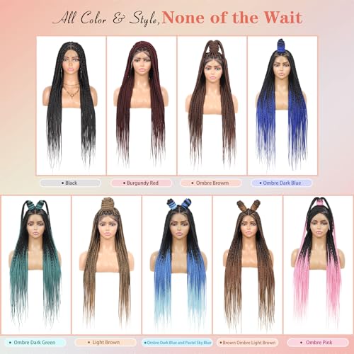 Lexqui 36'' Knotless Box Braided Wigs for Women Braided Lace Wigs Full Lace Braided wig Premium Synthetic Triangle Lace Front Braided Wigs with Baby Hair Braid Lace Front Wig Natural Black