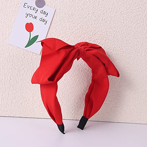 Hairband for Women - Big Bow Decor Hair Hoop, Knotted Turban Headbands, Top Knot Hair Band Bows, Red