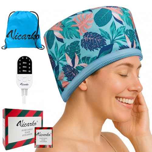 VICARKO Hair Steamer for Deep Conditioning, 10-Level Heats Up Quickly, 118¡± Power Cord, Heating Cap Hot Oil Treatment Heat, Electric Thermal Heated Steam Natural Black Hair, Hawaii Blue