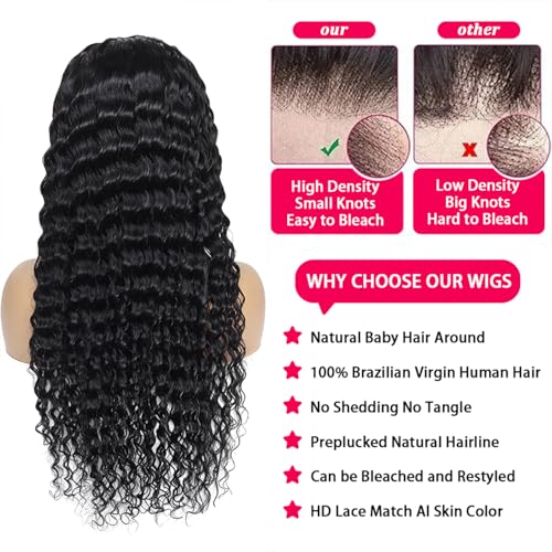 12 Inch 13x6 HD Deep Wave Lace Front Wigs Human Hair Pre Plucked 200% Density Transparent Deep Curly Lace Frontal Wigs With Baby Hair Glueless Wig For Women