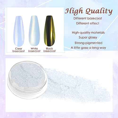 Laza White Chrome Nail Powder Glazed Donut Nails Metallic Effect Pigment Shimmer Pearlescent Mica Powder Iridescent Aurora Nail Glitter Fairy Dust Gel Nail Art Supplies Nail Techs ? Pearl Chrome