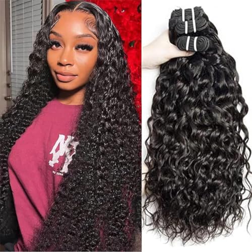 Water Wave Bundles Human Hair Soft Brazilian Virgin Human Hair 100% Unprocessed Wet and Wavy Curly Bundles Natural Black Color Can Be Dyed Total 300g 14 16 18 Inch